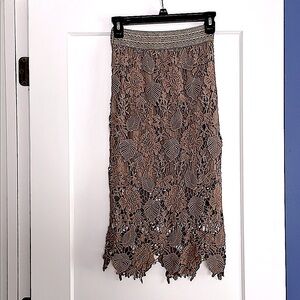 Taupe lace skirt mini midi handmade in New Zealand XS stretch waist pencil slim